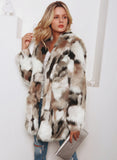 Tailored Collar Mixed Color Faux Fur Coat – Long Sleeve Fall/Winter Women’s Coat