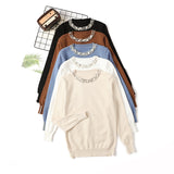 Perlenpullover Damen Rundhals Langarm Lose Schlankheits Eleganter Pullover
