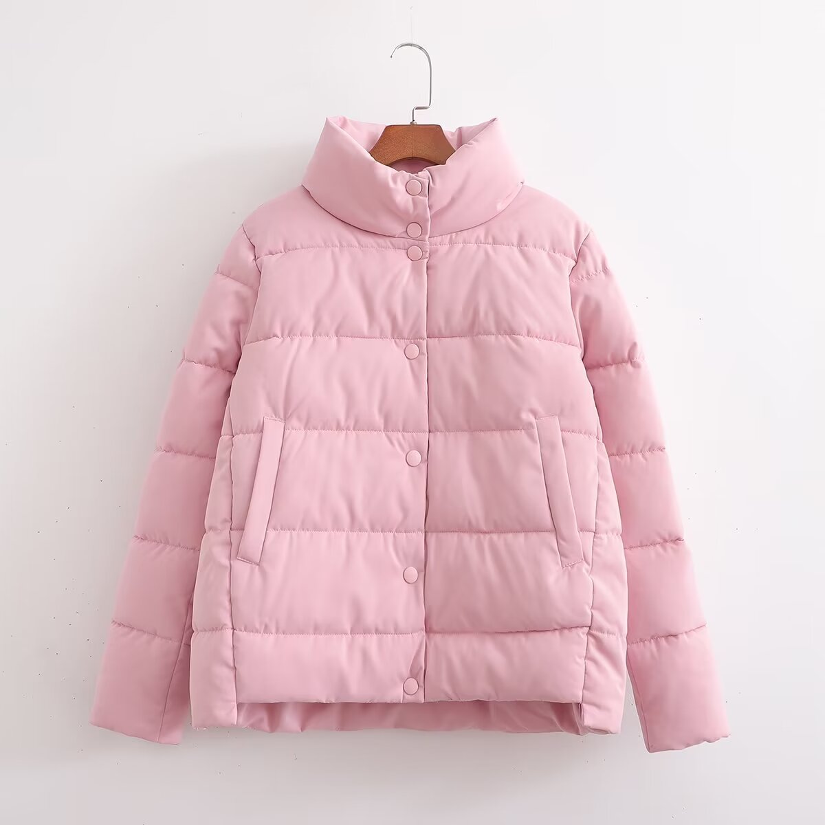 Slim Fit Rosafarbener Wintermantel mit Baumwollwattierung