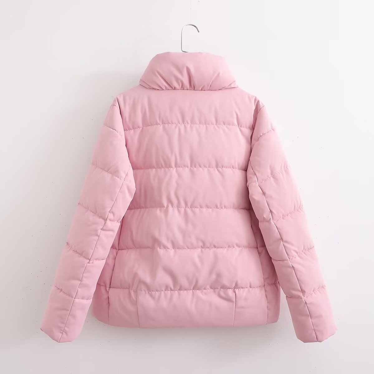 Slim Fit Rosafarbener Wintermantel mit Baumwollwattierung