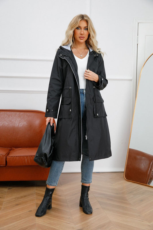 Trench-coat long à capuche imperméable