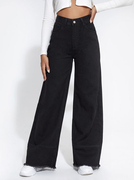 High Waist Wide Leg Stitched Jeans