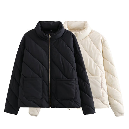 Einfarbiger Wintermantel aus Twill-Baumwolle