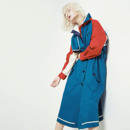 Mid-Length Color Block Trench Coat for Women