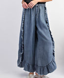 Böhmische Schlaghose aus Denim mit Rüschen