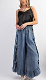Böhmische Schlaghose aus Denim mit Rüschen