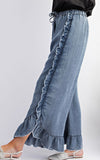 Böhmische Schlaghose aus Denim mit Rüschen