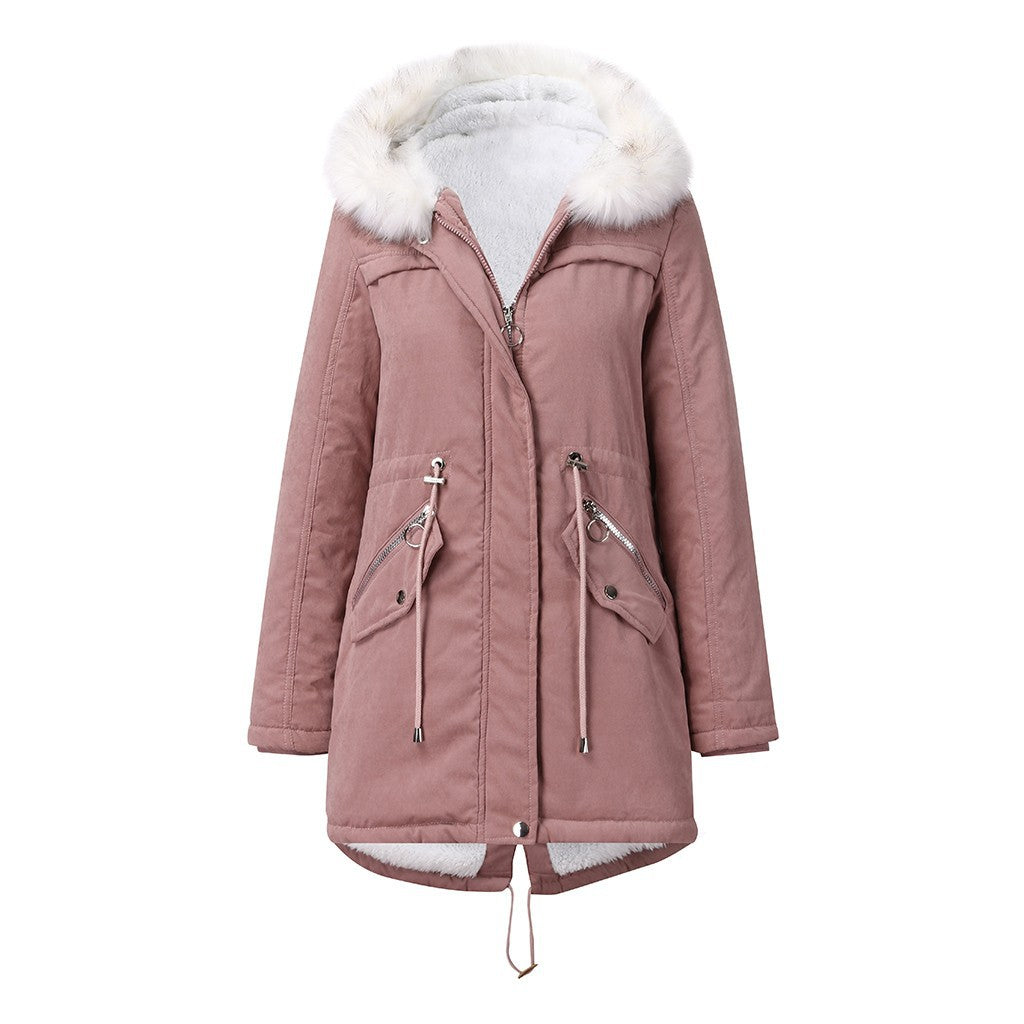 Velvet Cotton Warm Parka with Fur Collar
