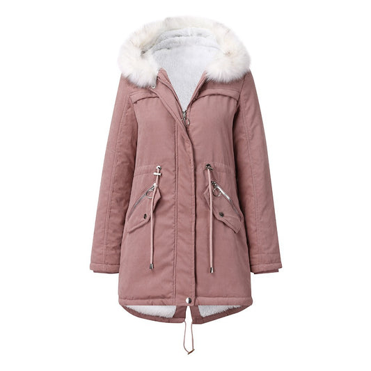 Warmer Parka aus Samtbaumwolle mit Pelzkragen