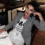 Houndstooth Double Breasted Long Coat