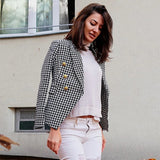 Houndstooth Double Breasted Long Coat