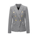 Houndstooth Double Breasted Long Coat