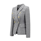 Houndstooth Double Breasted Long Coat