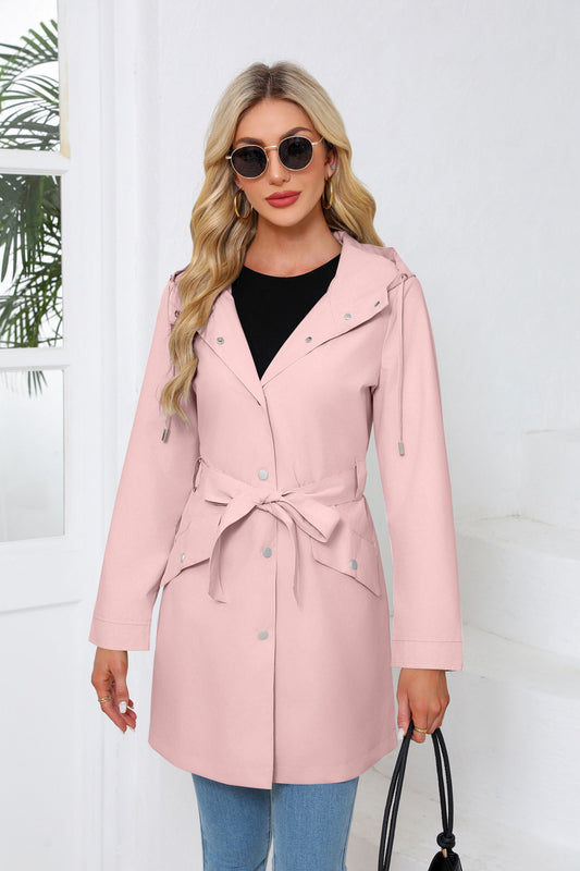 Trench-coat imperméable à capuche avec ceinture