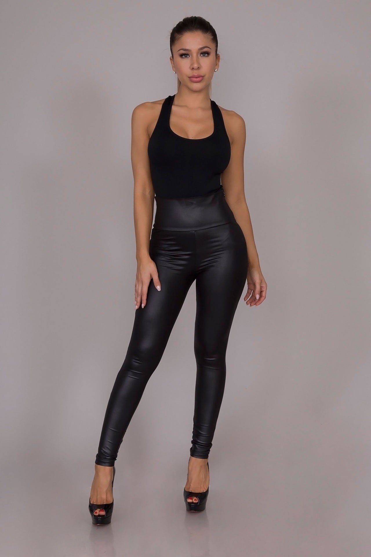 High Waist Leather Footed Black Pants