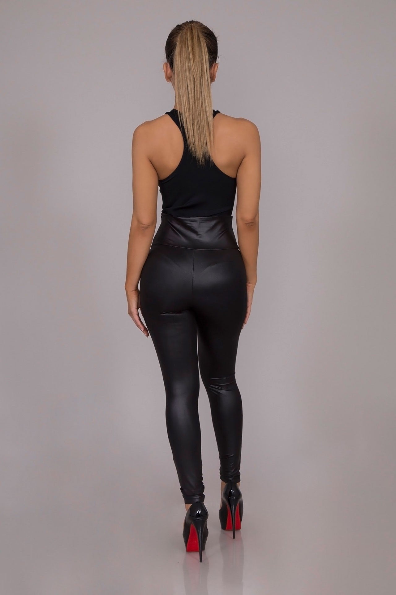 High Waist Leather Footed Black Pants