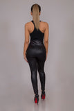 High Waist Leather Footed Black Pants