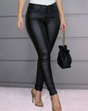 Popular Solid Color Skinny Leather Pants