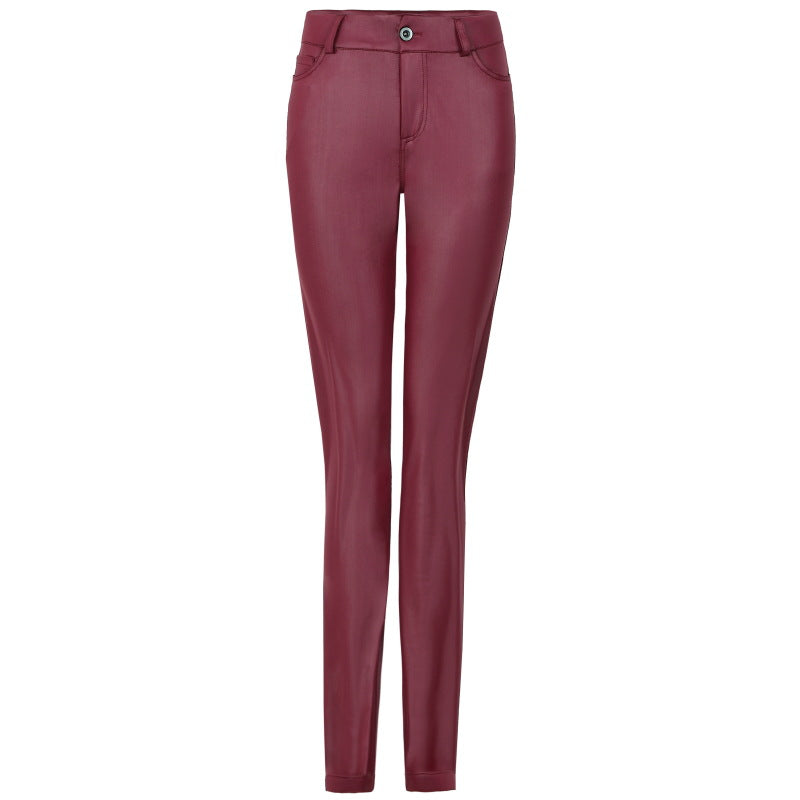 Popular Solid Color Skinny Leather Pants