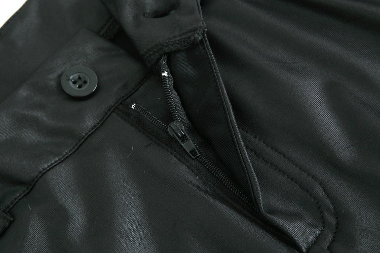Popular Solid Color Skinny Leather Pants