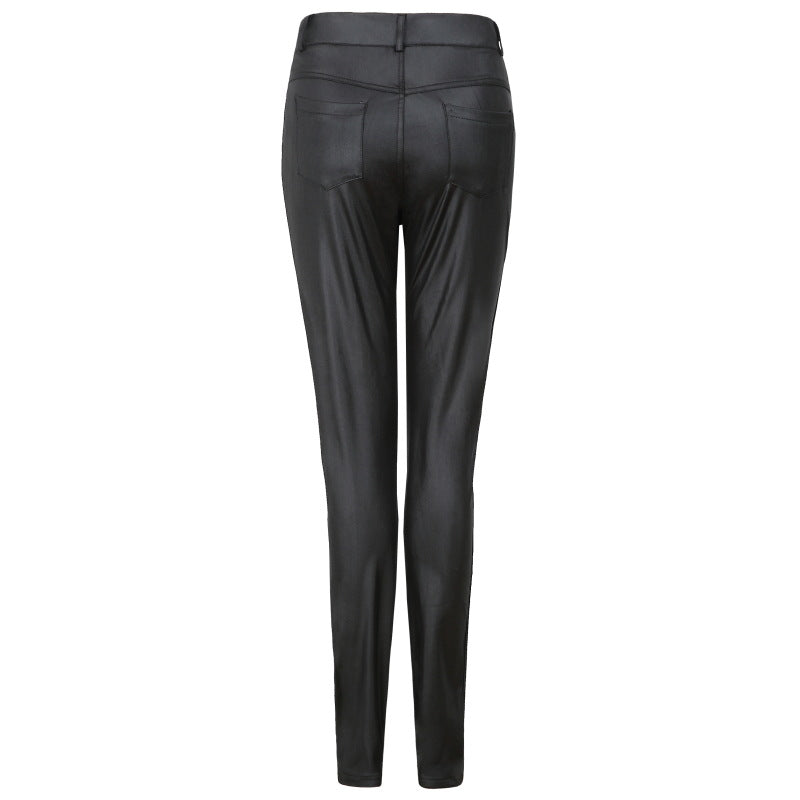 Popular Solid Color Skinny Leather Pants