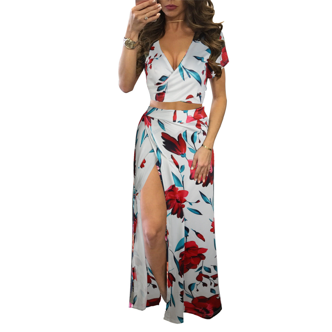 White Background with Red Flowers