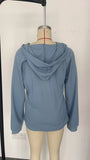 Waffle Knit Drawstring Button V-Neck Hoodie for Women