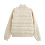 Simple Stand Collar Knitted Patchwork Cotton-Padded Jacket