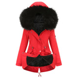 Thickened Mid-Length Cotton-Padded Coat with Big Fur Collar