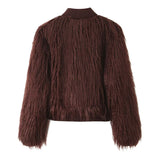 Women's Stand Collar Cardigan – Artificial Fur Effect Knitted Coat