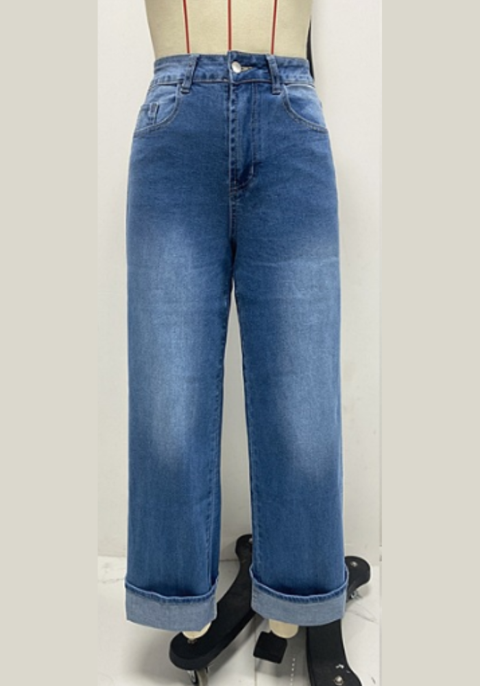 Retro High Waist Elastic Straight Jeans