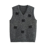 Sequined V-Neck Knitted Pullover Vest for Women