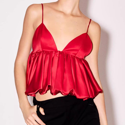 Sexy Silk Satin Sleeveless Sling Top