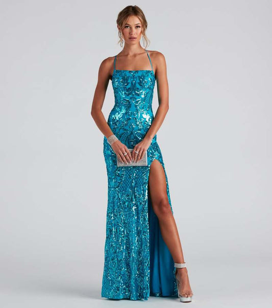 Sexy Off-Neck Sequined Evening Dress with Slit
