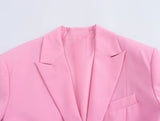 Pink Wind Belt Padded Shoulder Blazer