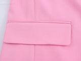 Pink Wind Belt Padded Shoulder Blazer