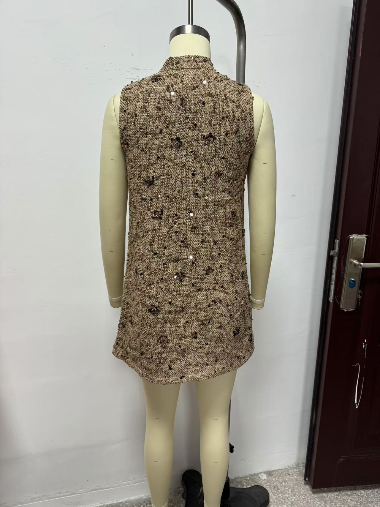 Classic Tweed Vest Dress with Heavy Sequin Embroidery