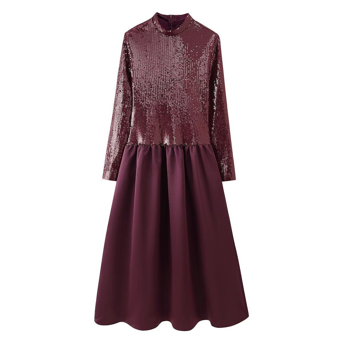 Abendkleid mit One-Shoulder-Pailletten, V-Ausschnitt und Schlitz