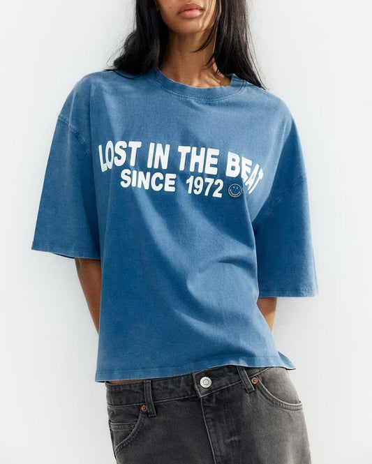 Casual Loose Round Neck Printed Short Sleeved T-Shirt for Women