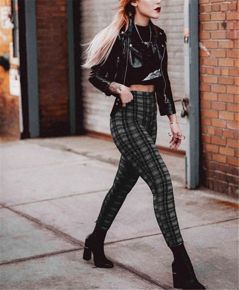Plaid High Waist Leggings with Feet