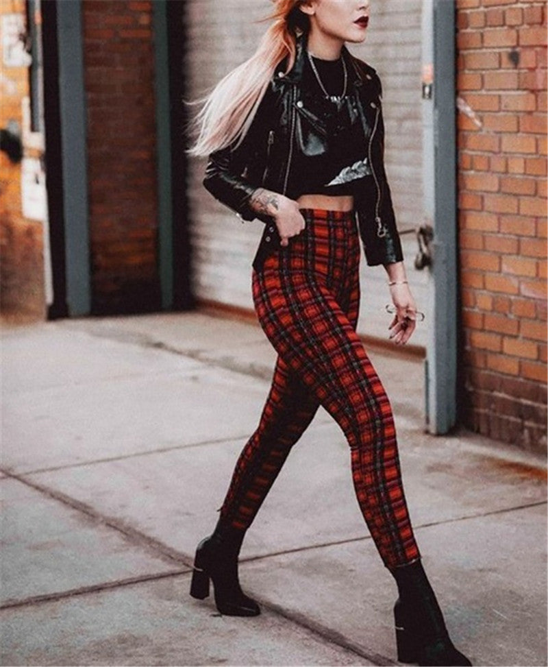 Plaid High Waist Leggings with Feet