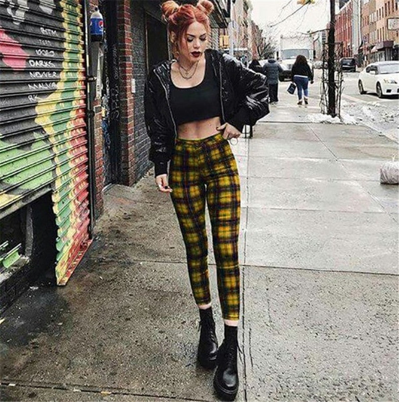 Plaid High Waist Leggings with Feet