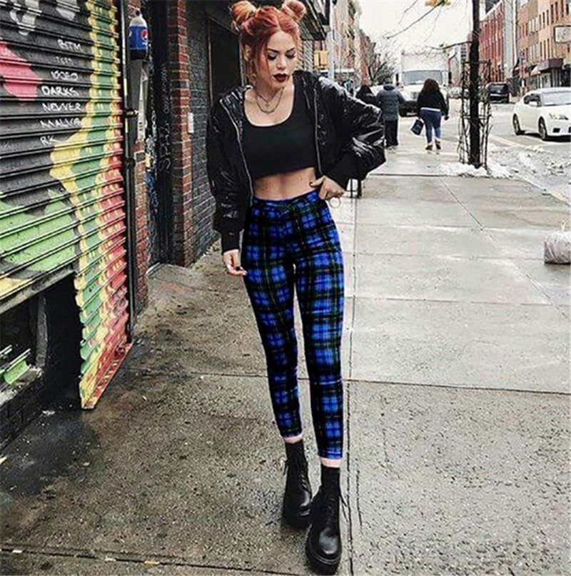 Plaid High Waist Leggings with Feet