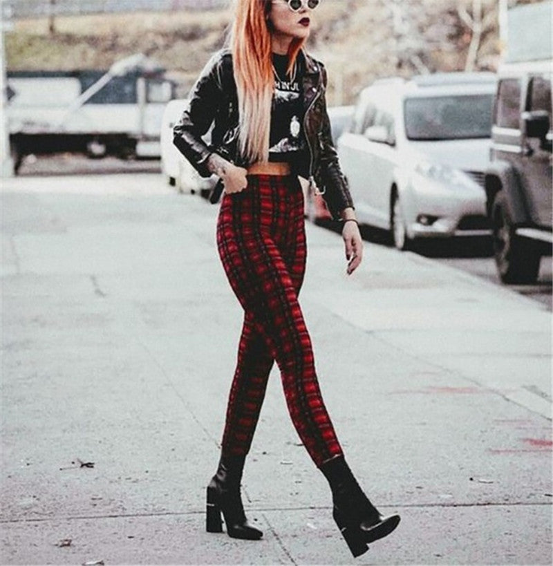 Plaid High Waist Leggings with Feet