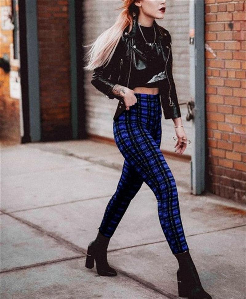 Plaid High Waist Leggings with Feet