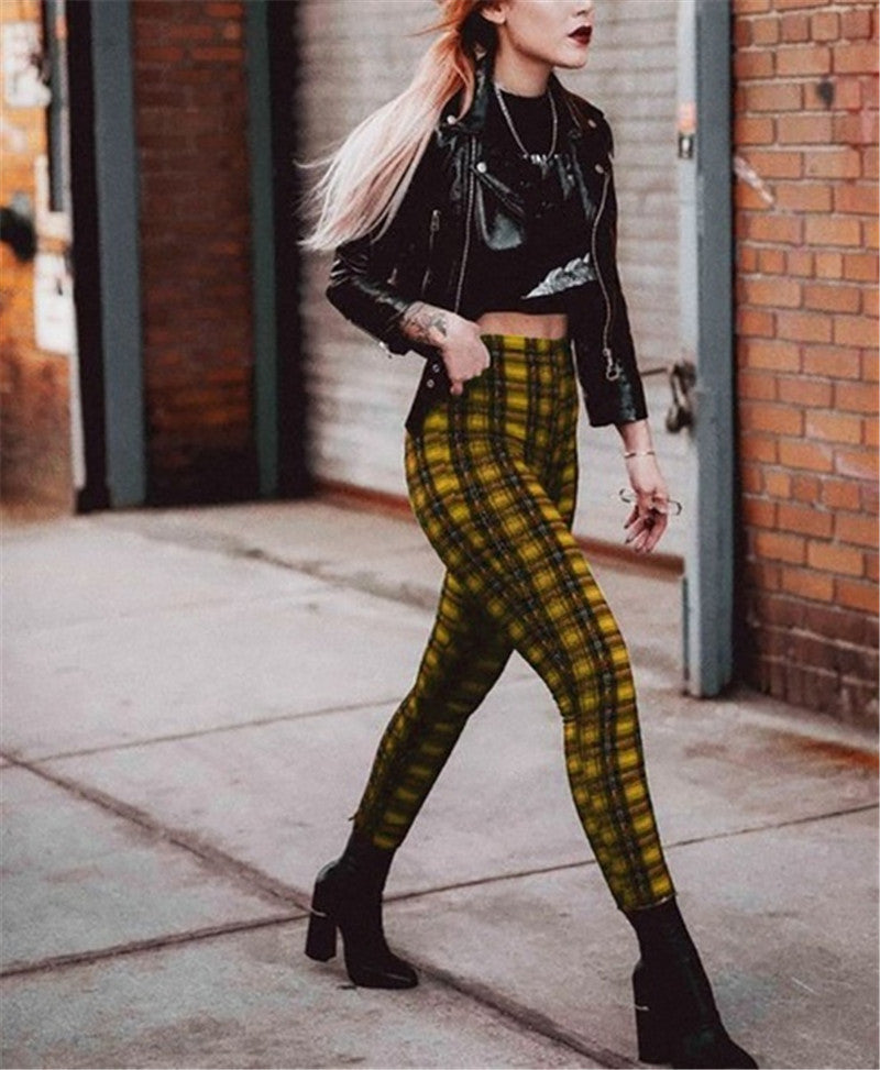 Plaid High Waist Leggings with Feet