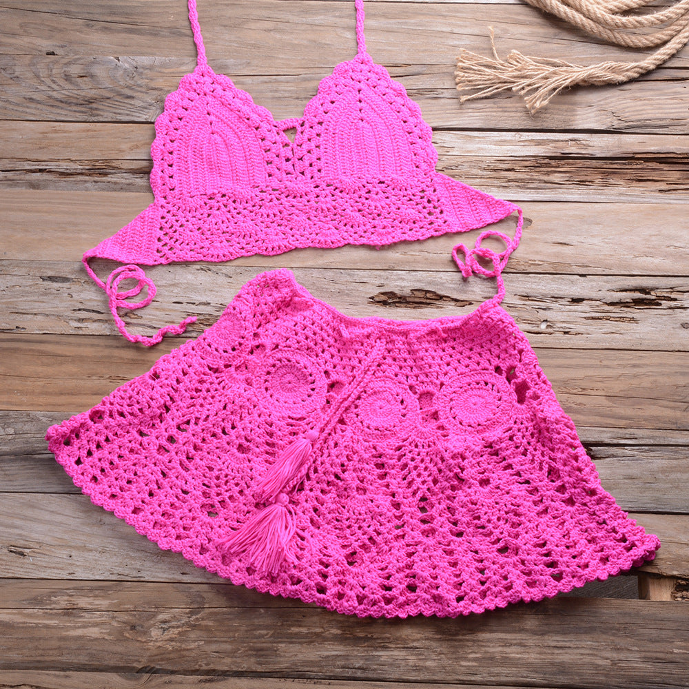 Häkel-Cutout-Bikini mit Faltenrock
