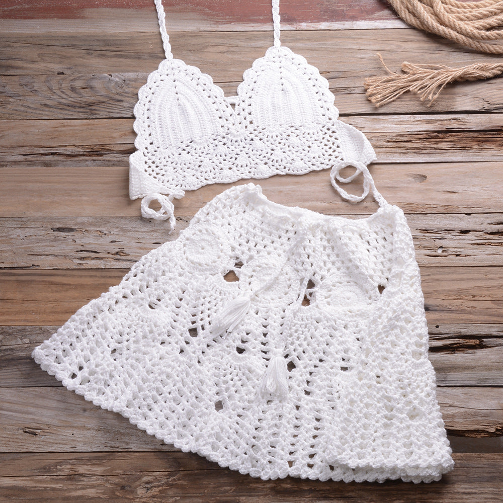 Häkel-Cutout-Bikini mit Faltenrock