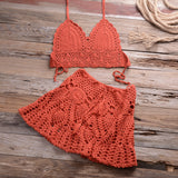 Häkel-Cutout-Bikini mit Faltenrock