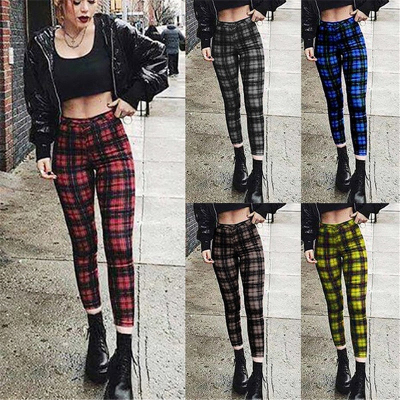 Plaid High Waist Leggings with Feet